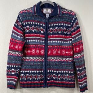 Vintage 90s Fair Isle Full Zip Cardigan Sweater Jacket Grandma Whimsy Twee Mod S